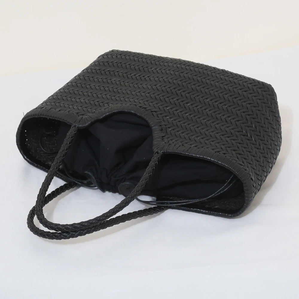 Handbags Women's Genuine Leather Shoulder Bag Weaving Casual Shopping Bag Vintage Big Tote Purse Cowhide Cross Hand Bags Lady