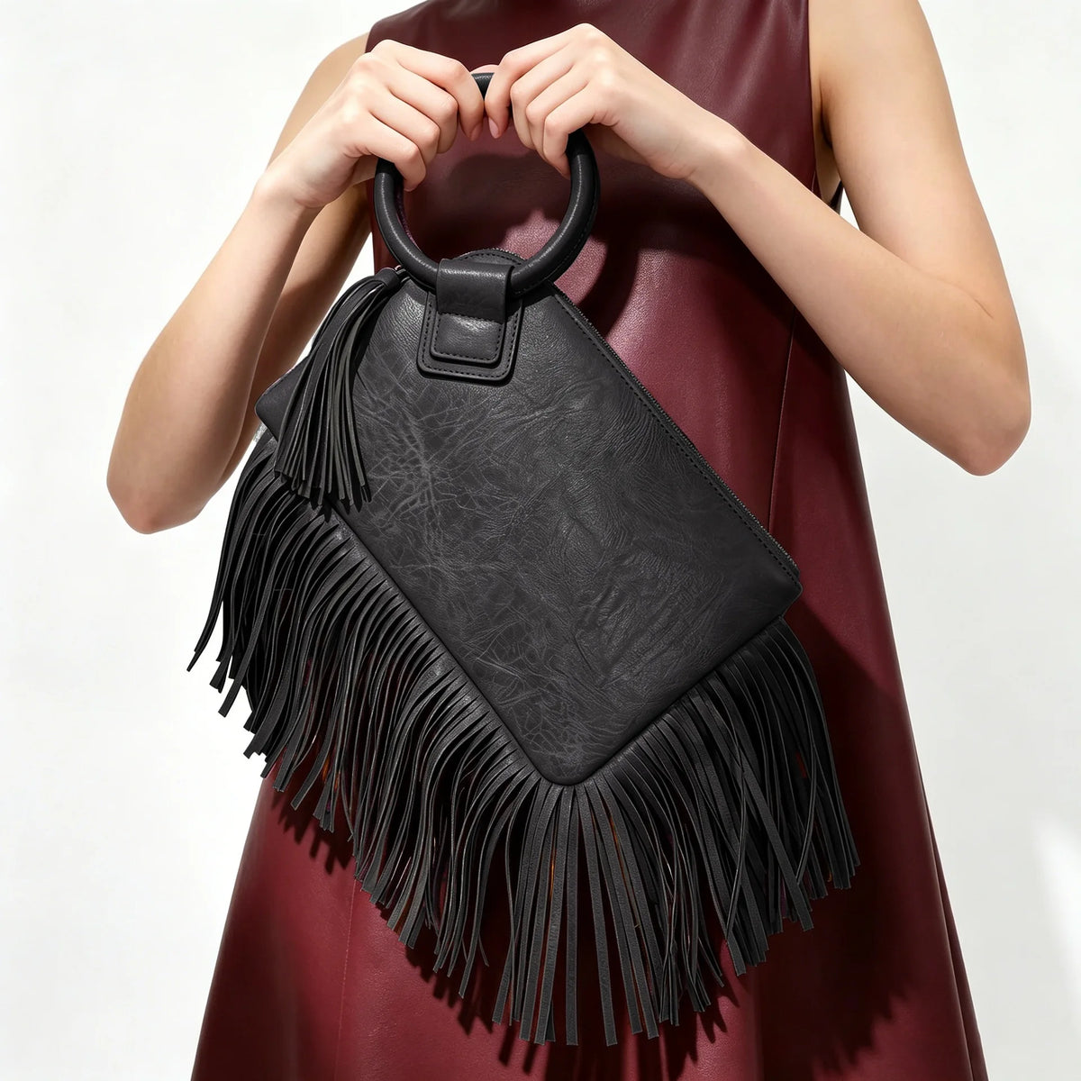 Vintage and personalized women's fringed clutch bag, fashionable street style Y2K handbag