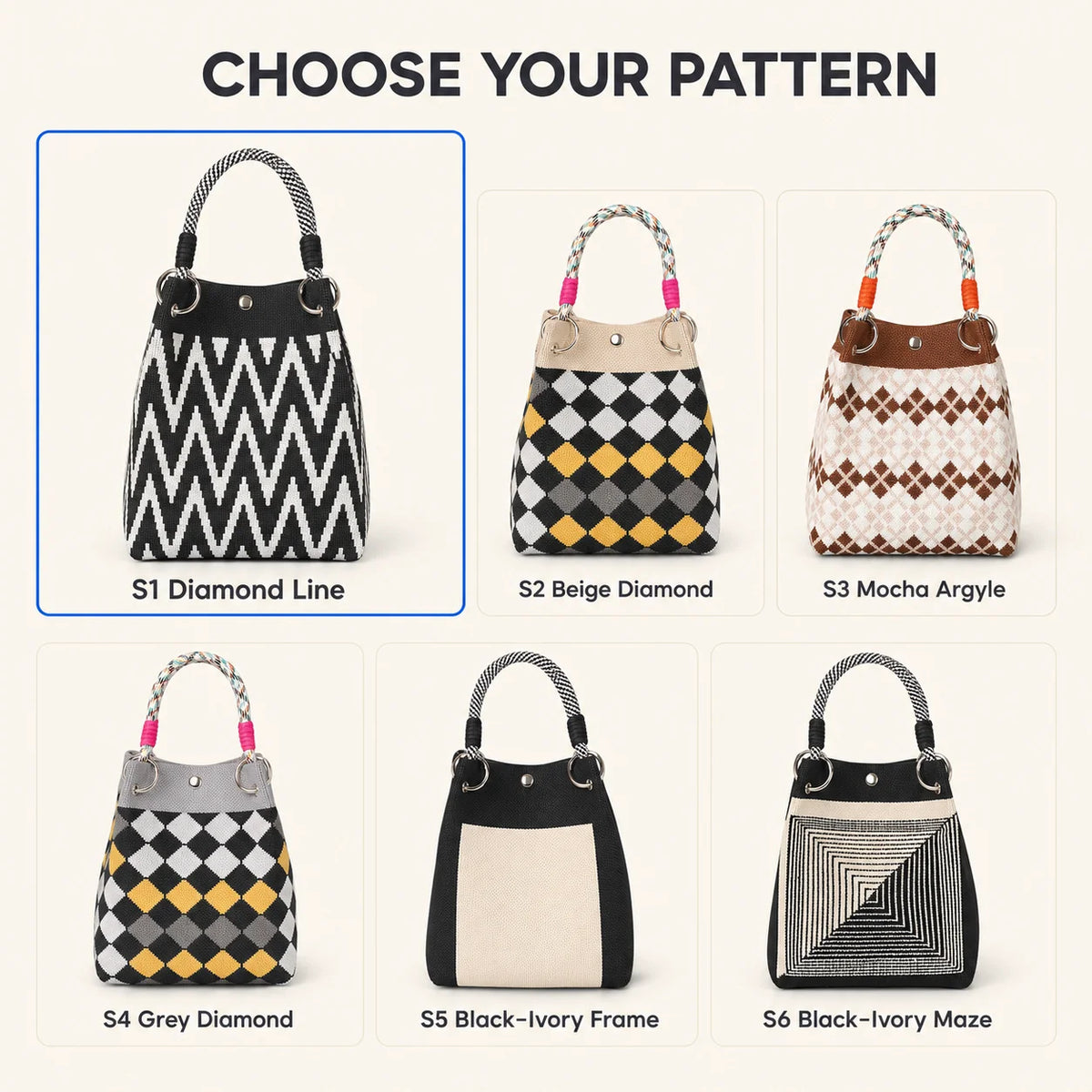 Geometric Mini Tote Bag Women Black Ivory Graphic Handbag Ring Handle Compact Daily Purse for Korean Style Outfits