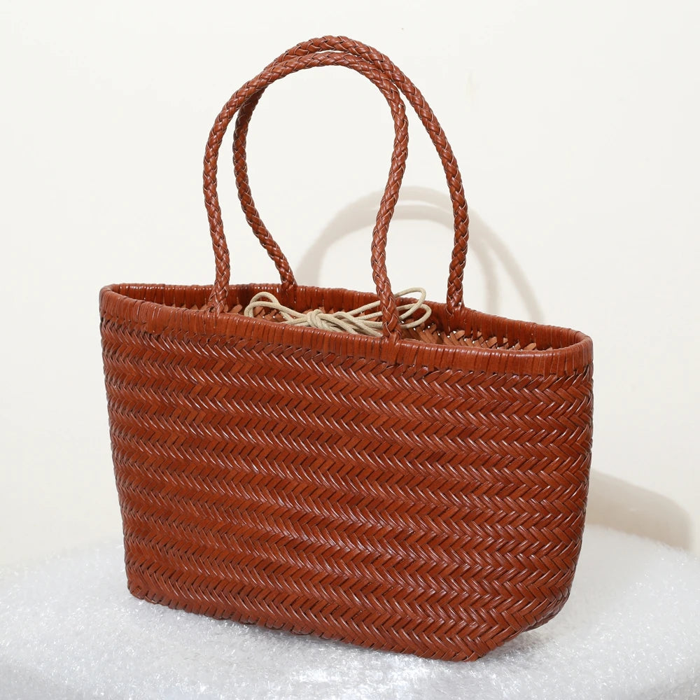 Handbags Women's Genuine Leather Shoulder Bag Weaving Casual Shopping Bag Vintage Big Tote Purse Cowhide Cross Hand Bags Lady
