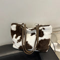 Large Capacity Shopper Bags For Women Winter Travel Tote Bag Cow Printing Plush Shoulder Bag Ladies Handbag Designer Bolsos