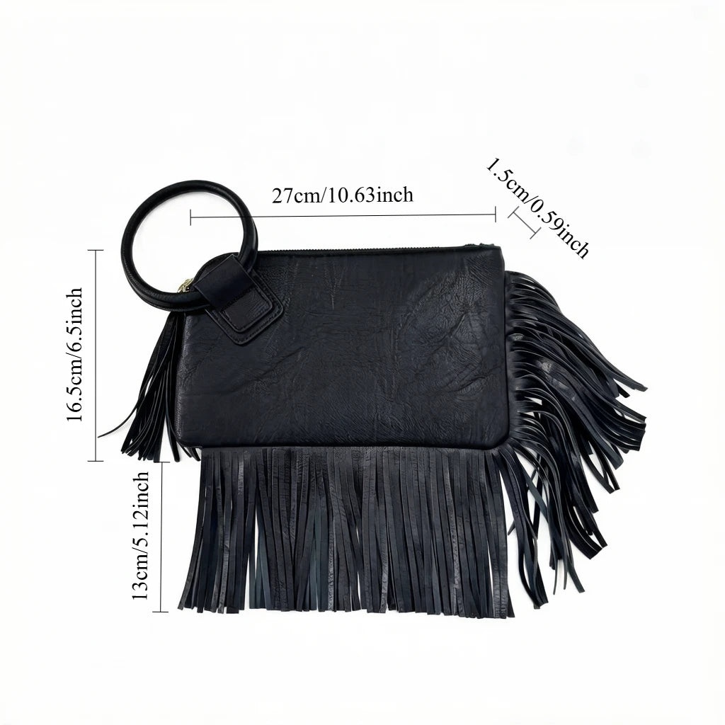 Vintage and personalized women's fringed clutch bag, fashionable street style Y2K handbag