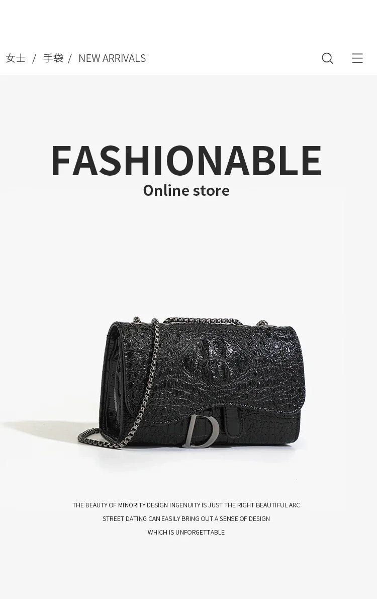 Fashion Ladies Croc Pattern Sequined Chain Crossbody Bag D‑Buckle Shoulder Messenger Handbag Women Evening Party Purse