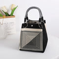 Geometric Mini Tote Bag Women Black Ivory Graphic Handbag Ring Handle Compact Daily Purse for Korean Style Outfits