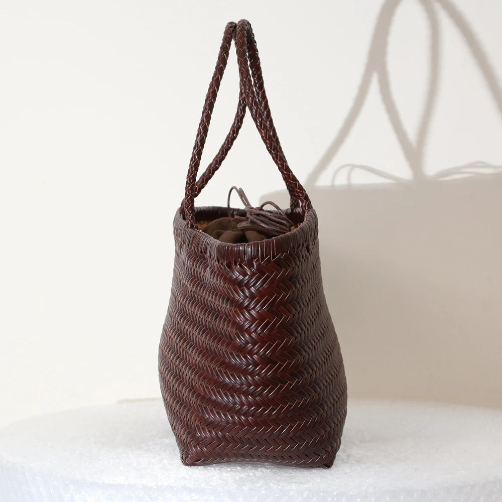 Handbags Women's Genuine Leather Shoulder Bag Weaving Casual Shopping Bag Vintage Big Tote Purse Cowhide Cross Hand Bags Lady