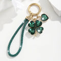 Four Leaf Clover Keychain for Women Rhinestone Bag Charm with Wrist Strap Lucky Car Key Ring Handbag Accessory Gift