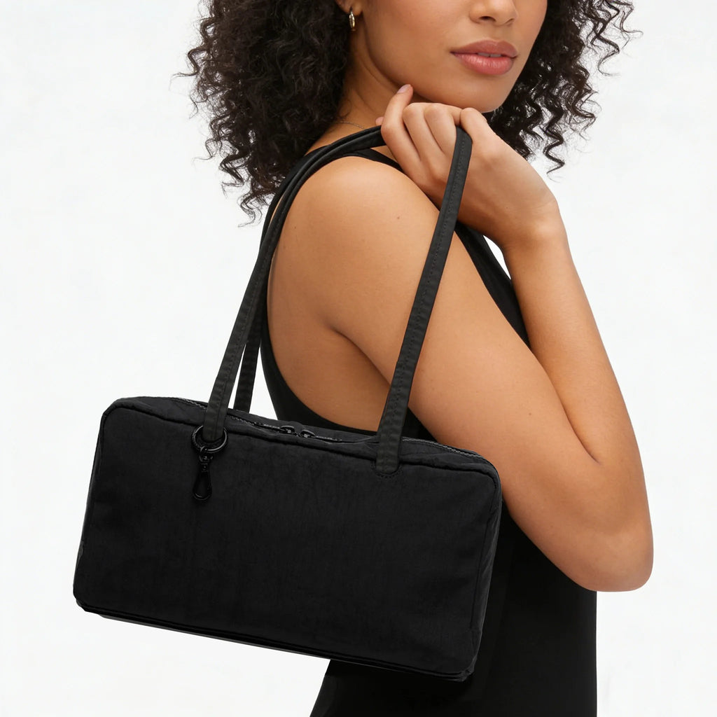 Nylon Tote Bag Bowler Bag Women Shoulder Purse with Keychain Clip, Lightweight Zipper Handbag Daily Work Travel Gym Gift for Mum