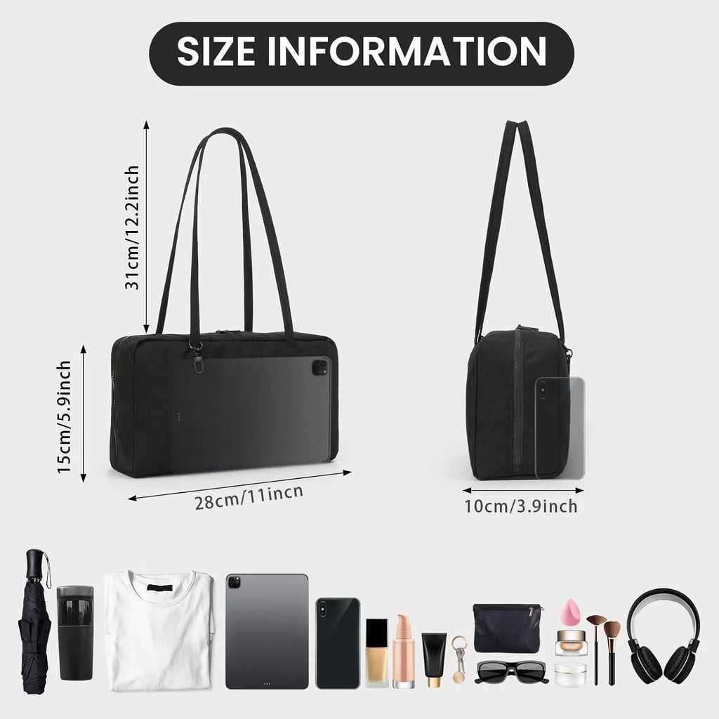 Nylon Tote Bag Bowler Bag Women Shoulder Purse with Keychain Clip, Lightweight Zipper Handbag Daily Work Travel Gym Gift for Mum
