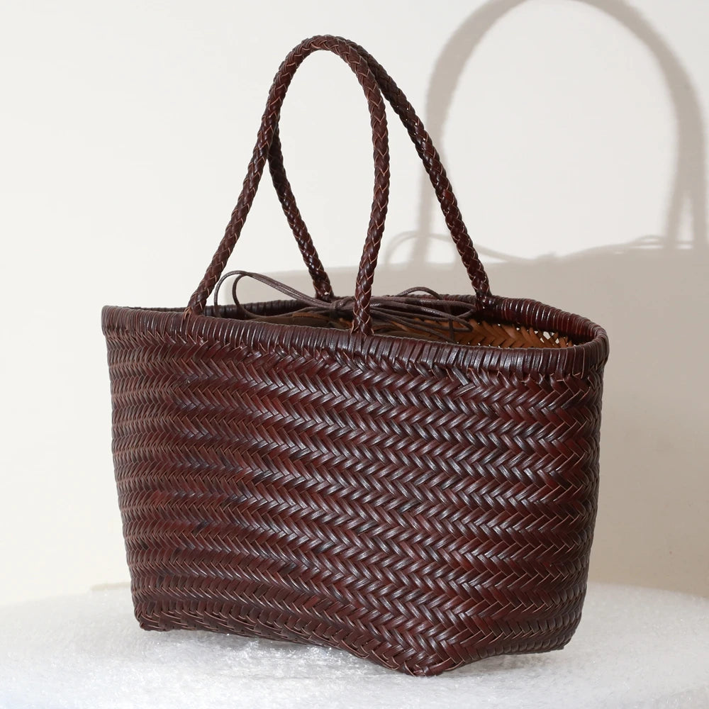 Handbags Women's Genuine Leather Shoulder Bag Weaving Casual Shopping Bag Vintage Big Tote Purse Cowhide Cross Hand Bags Lady