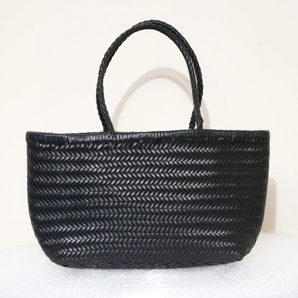 Handbags Women's Genuine Leather Shoulder Bag Weaving Casual Shopping Bag Vintage Big Tote Purse Cowhide Cross Hand Bags Lady