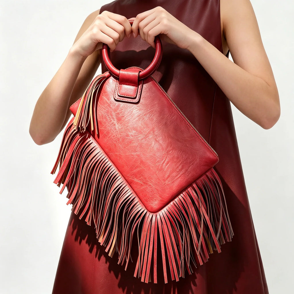 Vintage and personalized women's fringed clutch bag, fashionable street style Y2K handbag